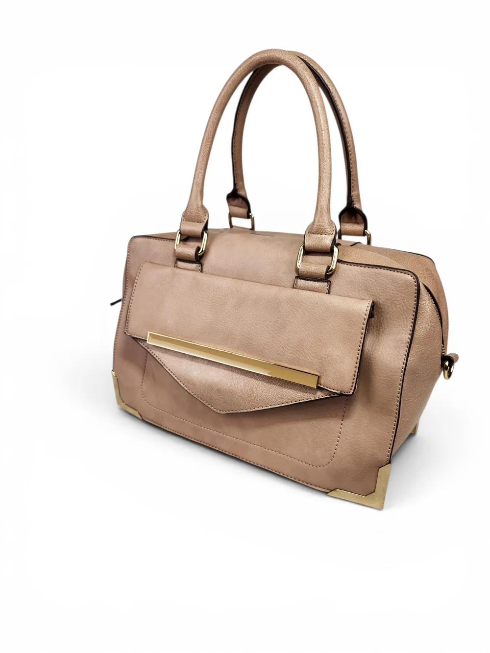 ALDO Taupe Top Handle Satchel Handbag Crossbody Shoulder Bag Gold Hardware Purse